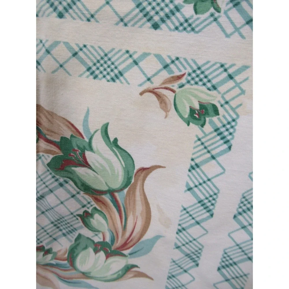 Vintage 50s Floral Print Cotton Tablecloth Square 48x53